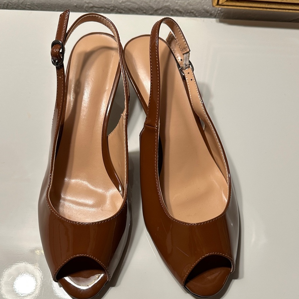 Elegant Brown Peep-Toe Slingback Heels